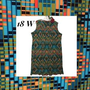Ronni Nicole paneled pleated sleeveless shift dress 18W artsy psychedelic hippie